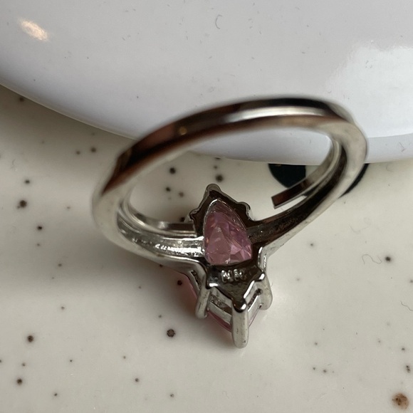 Silver Ring With NR Stamp Pink Gemstone Size 7.5 - Picture 6 of 6